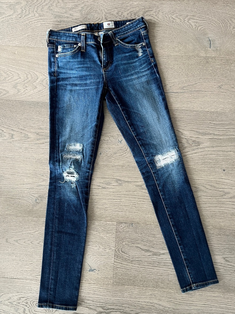 AG Adriano Goldschmied Dark Blue Distressed Skinny Jeans